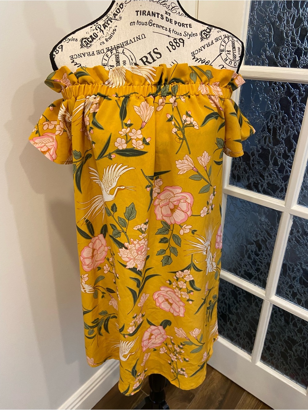 Off-Shoulder Floral Sundress - Mustard Yellow - Picture 3 of 8
